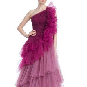 Badgley Mischka Ombre One Shoulder Gown - Size 6, Color: Sangria NWT